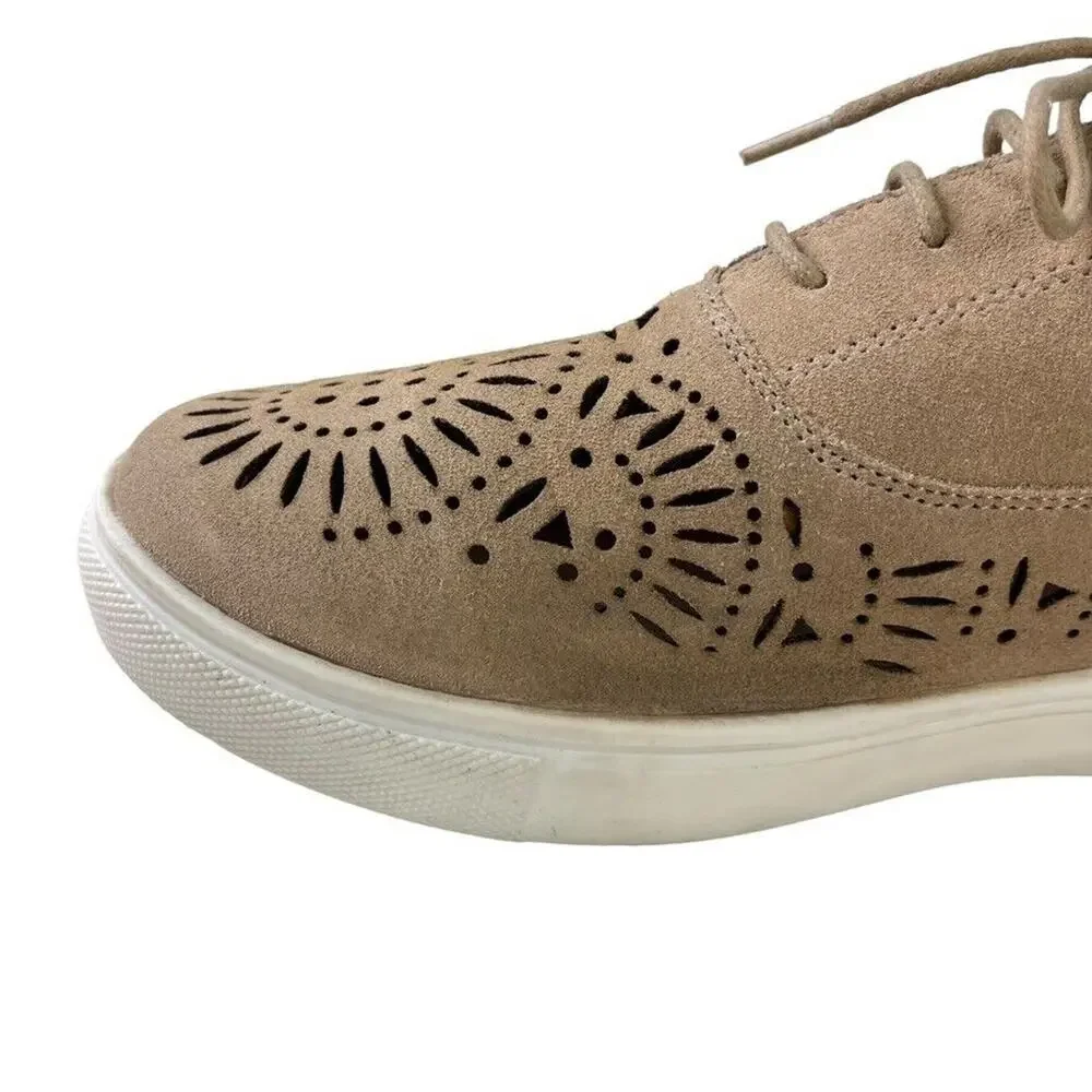 Naughty Monkey Womens Suede Leather Lace Up Perforated Flats Sneakers Shoes 9.5